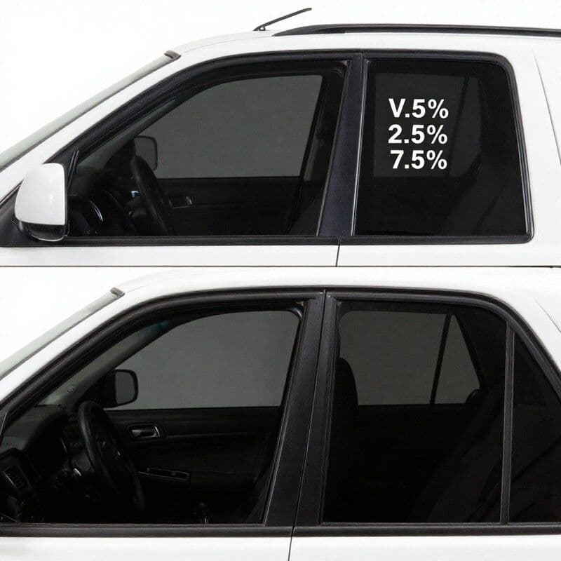 Guide to legal window tint limits in South Australia showing VLT percentages for front and rear windows on a car diagram